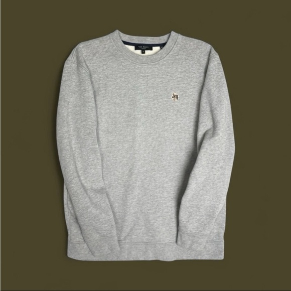 Ted Baker Men Hatton Crew Neck Sweatshirt Sz 3 M Gray Pullover Preppy Minimalist - Picture 1 of 11